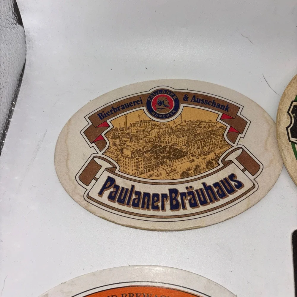 Vintage‎ Beer Coaster Lot 7pc Heineken Paulaner HB Singha Tiger Bacardi Barware
